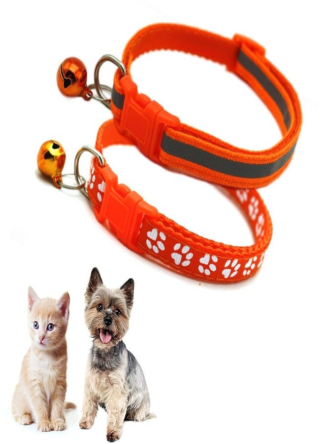 TELEYI Orange XXS Dog Collar, 2-Pack Reflective Dog Collars with Bell Girl Cat Collar with Bells Female Puppy Collars with Bell for XXS XS Tiny Little Kitten Pet,Neck 7-12 Inch - Image 1